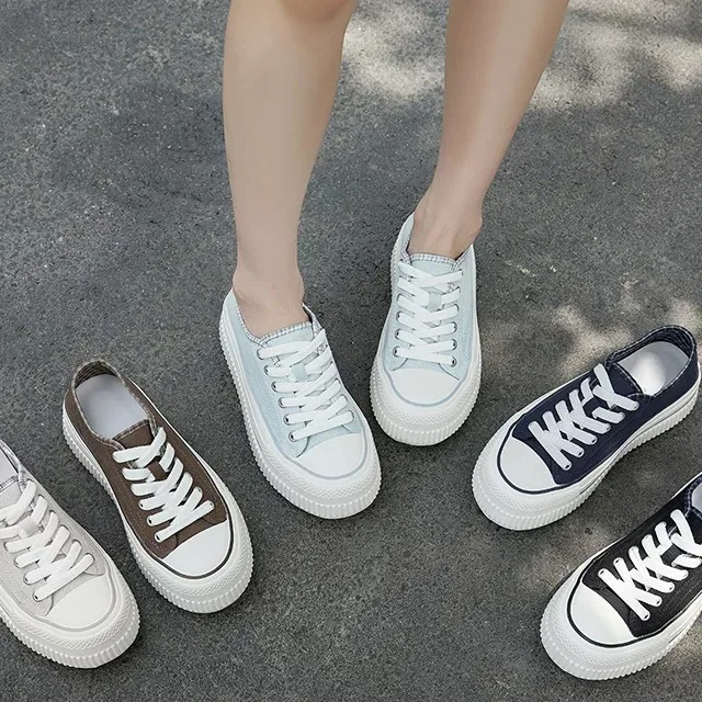 

Thick Bottom Canvas Shoes Breathable Sporty Versatile Casual Low Top round Toe Women's Footwear for Spring Summer Season