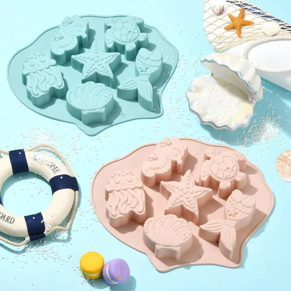 2 Piece Food Grade Silicone Ocean Theme Baking Mold Easy To Release Soft Baby Food Molds Odorless Heat Resistant Chocolate Mold