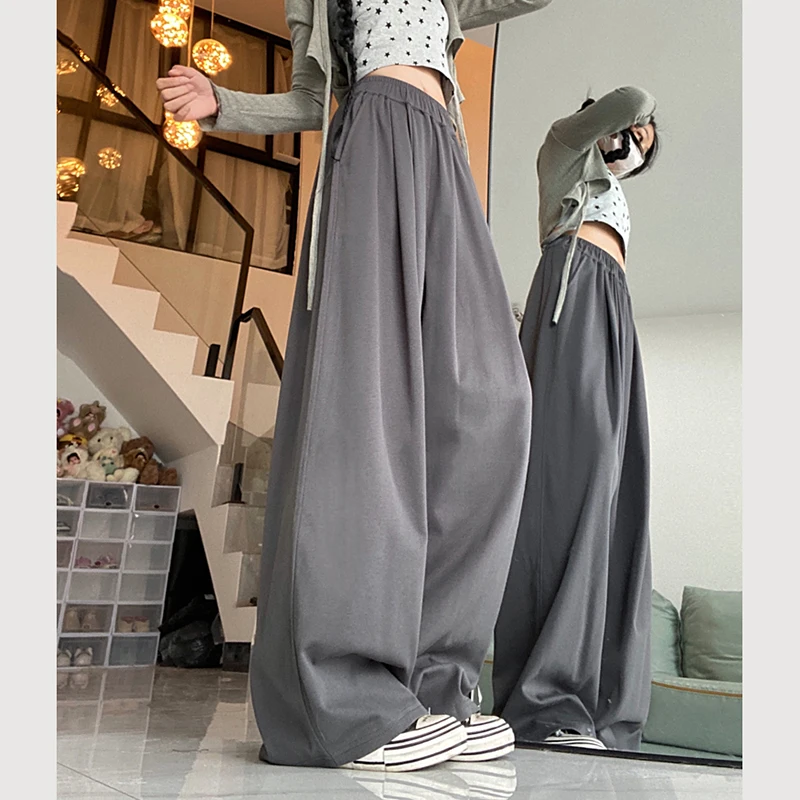 

Gidyq Korean Women Wide Leg Pants Autumn Fashion Streetwear Ruched Loose Pants High Waist Female Casual Straight Trousers New