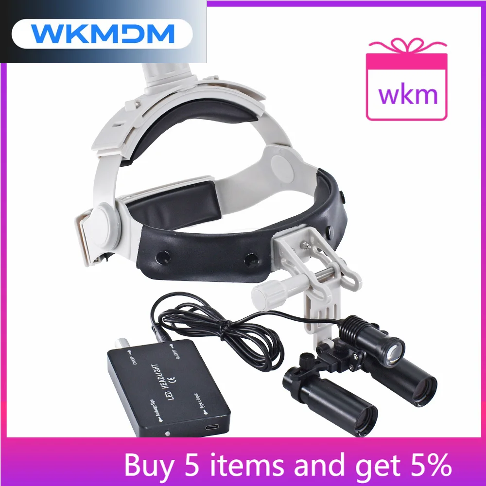

5X / 6X den tal Magnifier Binocular Kepler Loupes Headband Adjustable with LED Headlight 5W Dentist Surgical Headlamp Tools