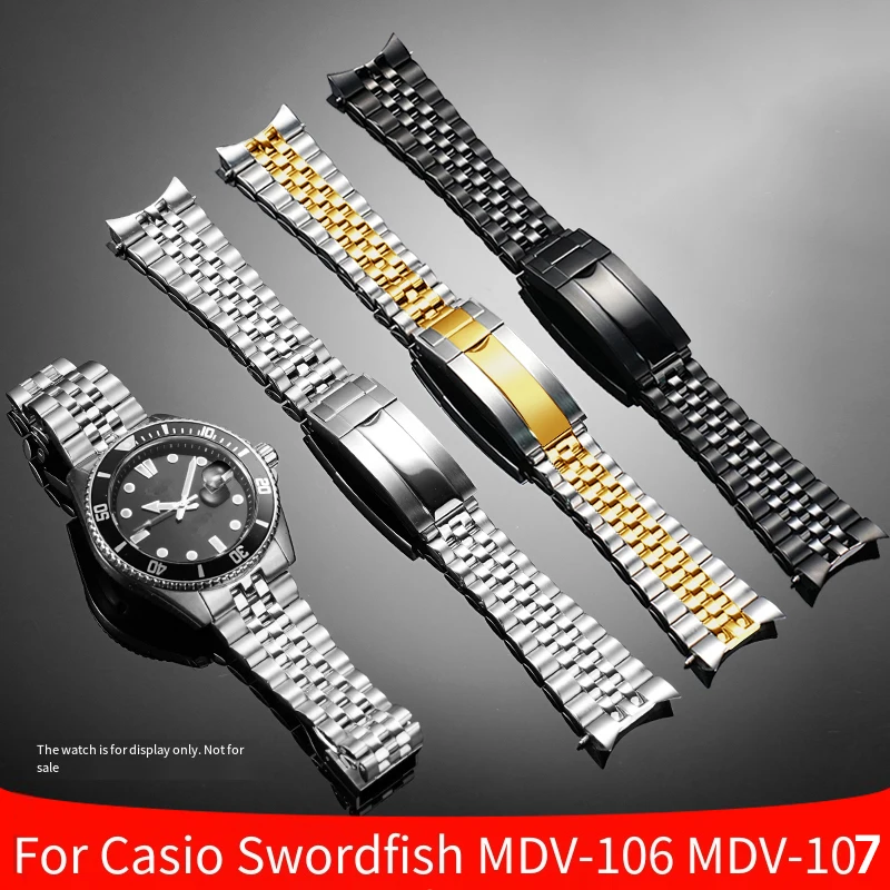 

MDV-106 2025 New Curved End Bracelet Metal Wrist Band For Casio Swordfish Duro mdv 106 MTP-VD01 Arc End Stainless Steel Bracelet