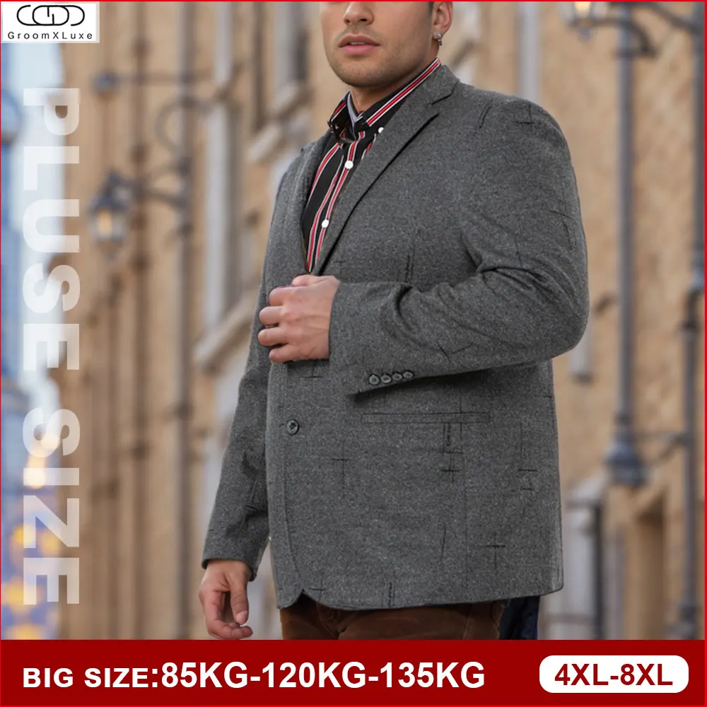 GROOMXLUXE Men\'s Plus Size Suits Coat Vintage-inspired lines Lapels Oversize Slimming Wedding Party Blazers Jacket 85-13KG 8XL