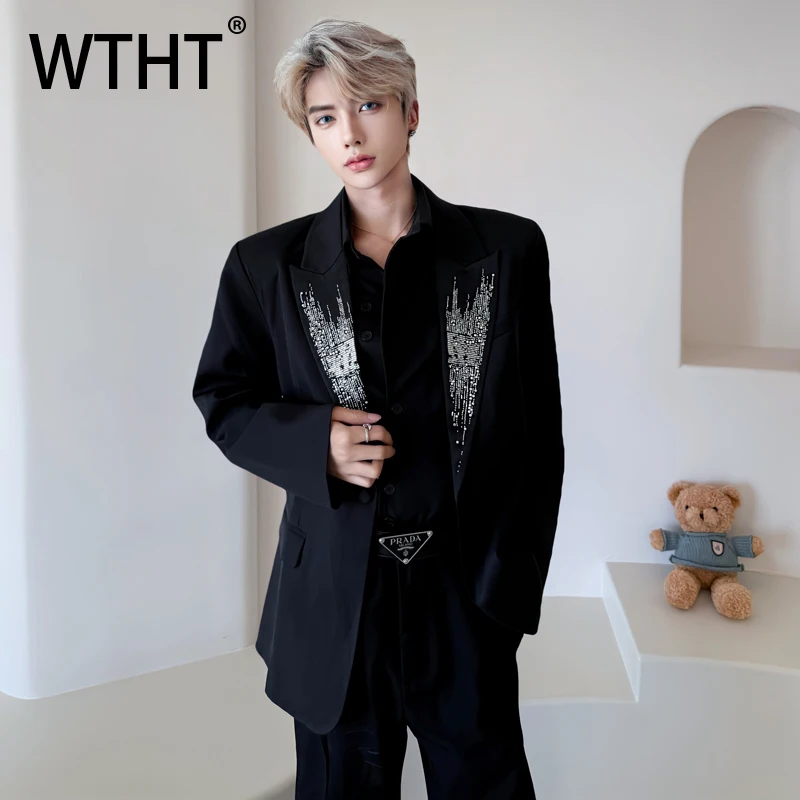 

WTHT модные мужские подплечники с вышивкой, пиджаки, пальто, модные куртки с отложным воротником и длинными рукавами, мужские куртки, осень 2021, 2A2133