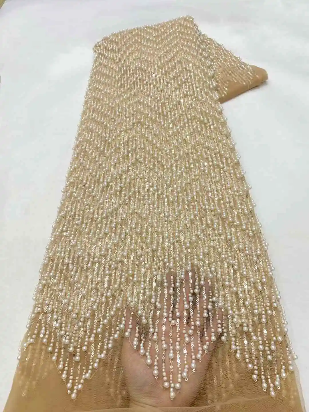 Popular Beads,Pearls Embroidery French mesh Tulle Net ,High quality African Fabric Lace For Ladies's Dresses Party ,3kg.Weddings