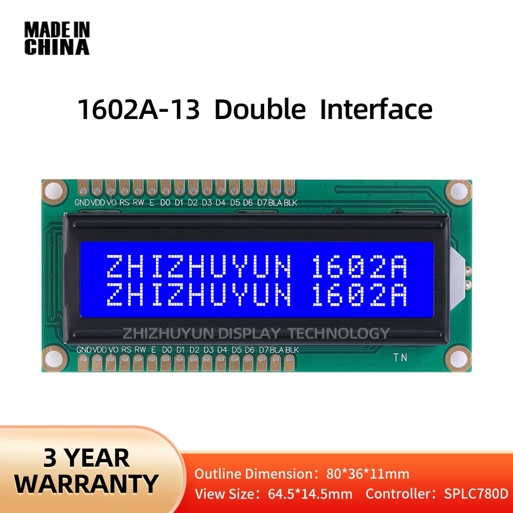 LCD16X2 Character Screen Module 80X36Mm Blue Membrane 162A LCD Screen Display Module Dual Row Interface SPLC780D