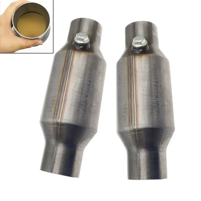 Pair 2.5Inch Universal Catalytic Converter Exhaust High Flow Stainless Steel Ceramic 400 holes High Flow W/Guard Shield