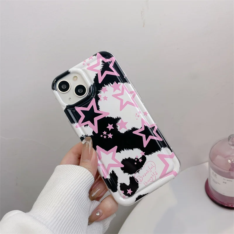 Black Pink Stars Phone Case For iPhone 14 Plus 7 8 X XS XR 11 12 13 Pro Max Silicone Cases Cover