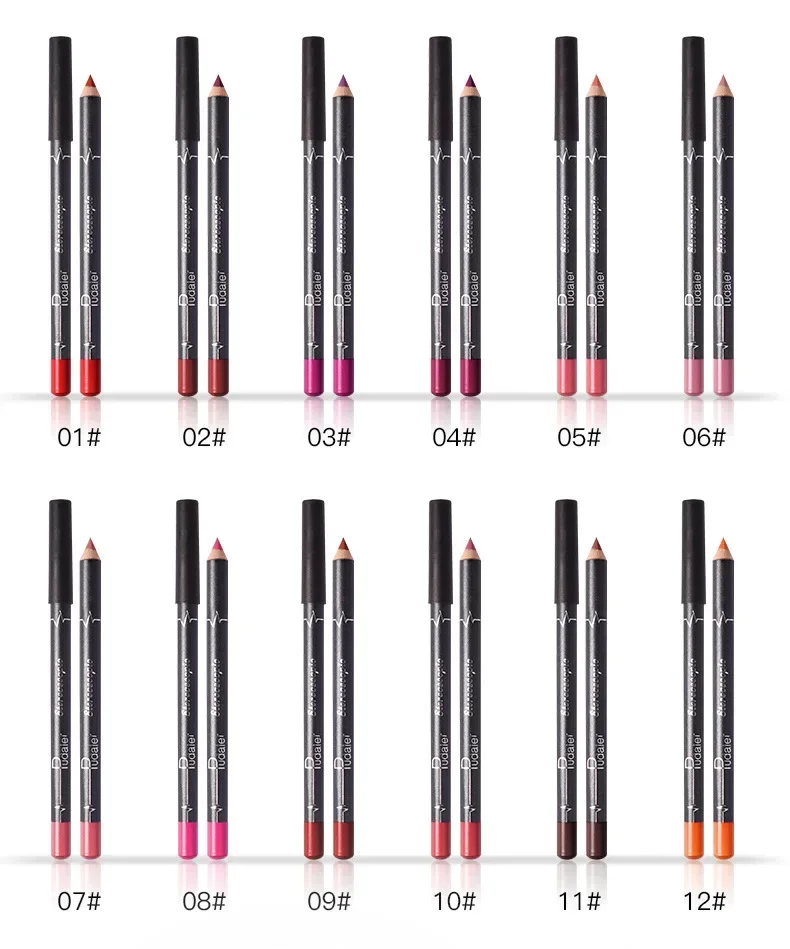 Pudaier 12 Kleuren Sexy Matte Lippenstift Potlood Waterdicht Blijvende Lip Liner Pen non-stick Cup Lip Contour Potlood schoonheid Make-Up Set