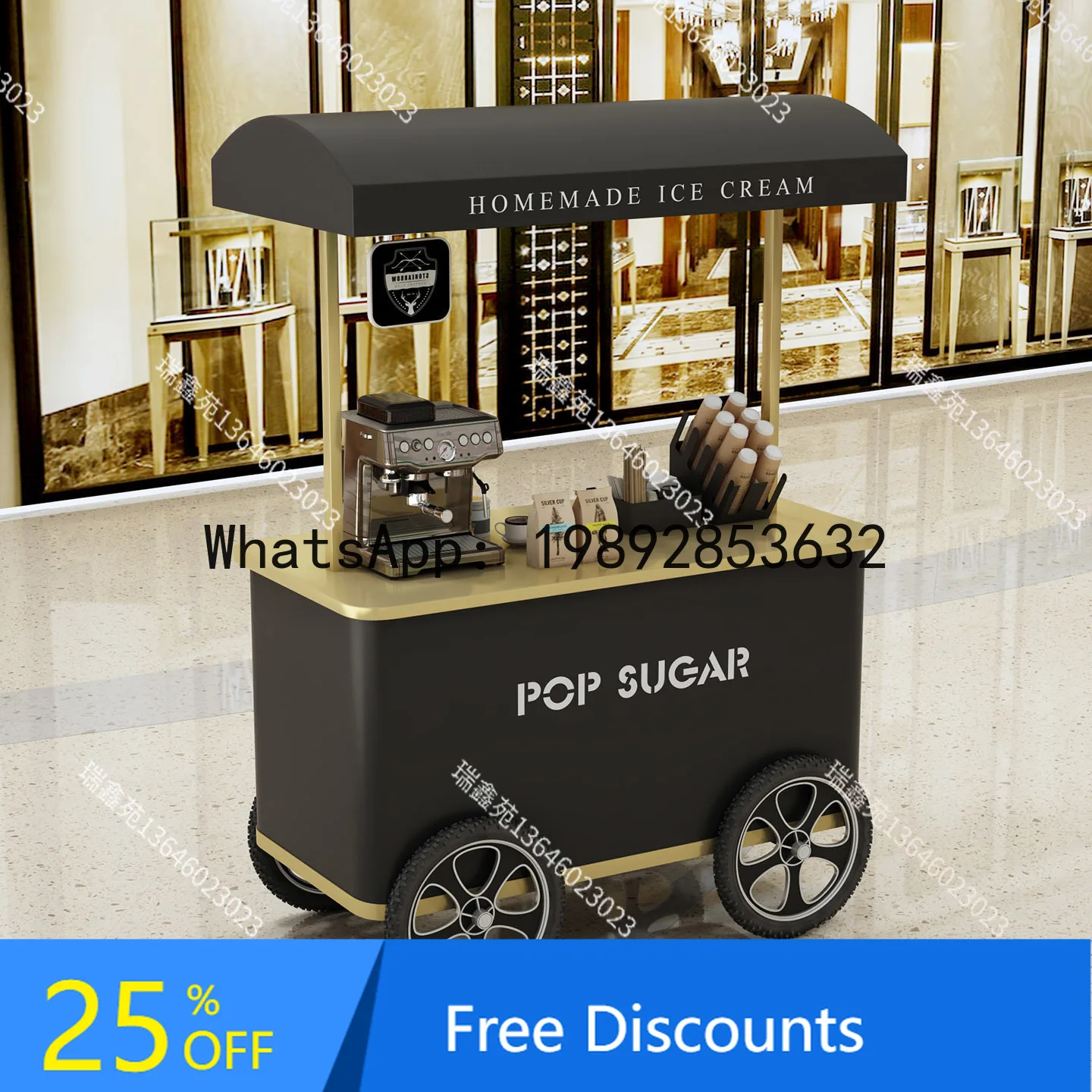 YFY Luxury Goods Stall Push Cart Coffee Advertising Promotion Cart Mall Store Traffic Attraction Activity