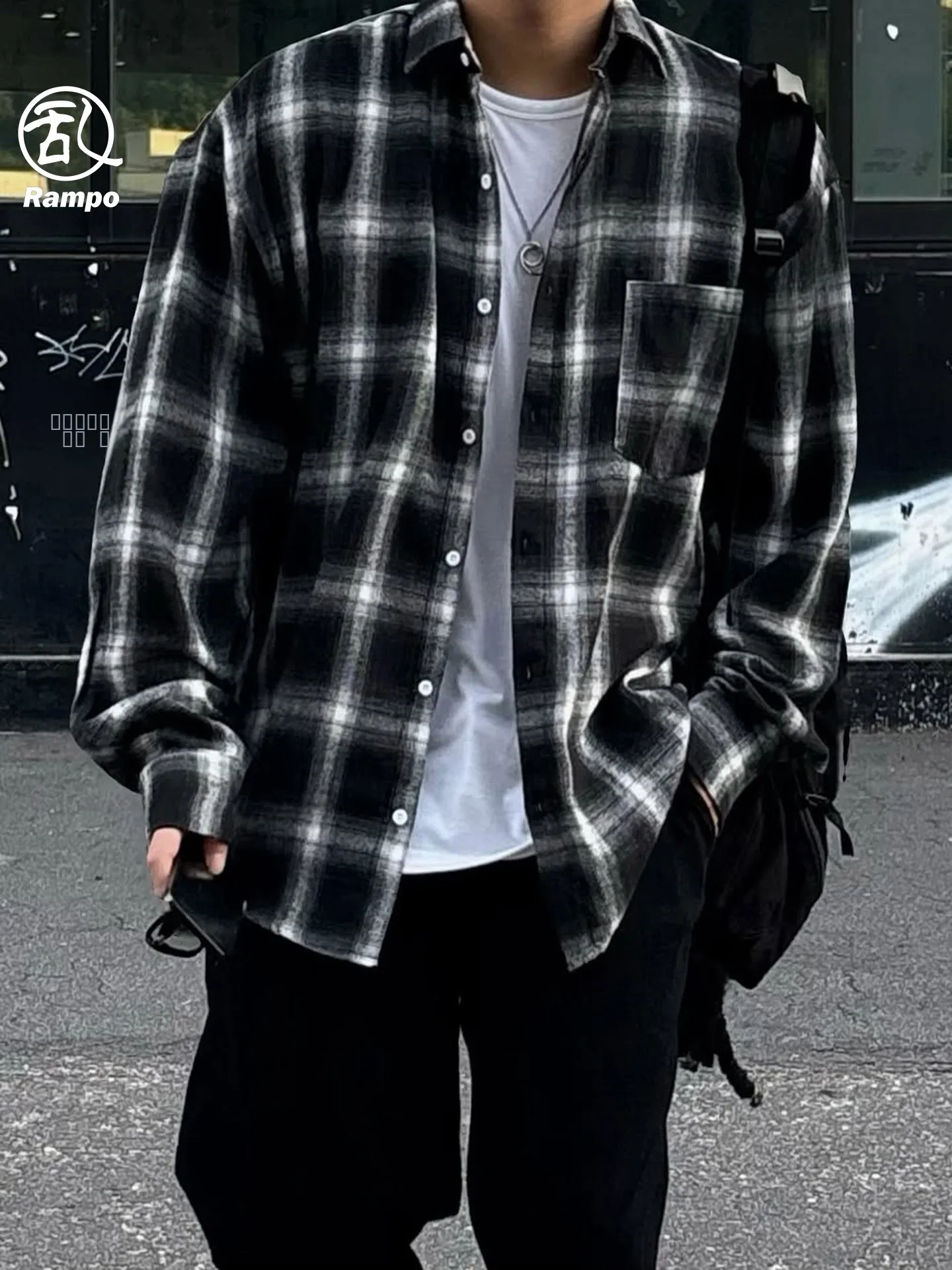 

Модная мужская рубашка оверсайз в клетку с длинным рукавом, повседневная, в уличном стиле, осенняя, из смесового полиэстера и хлопка, на пуговицах