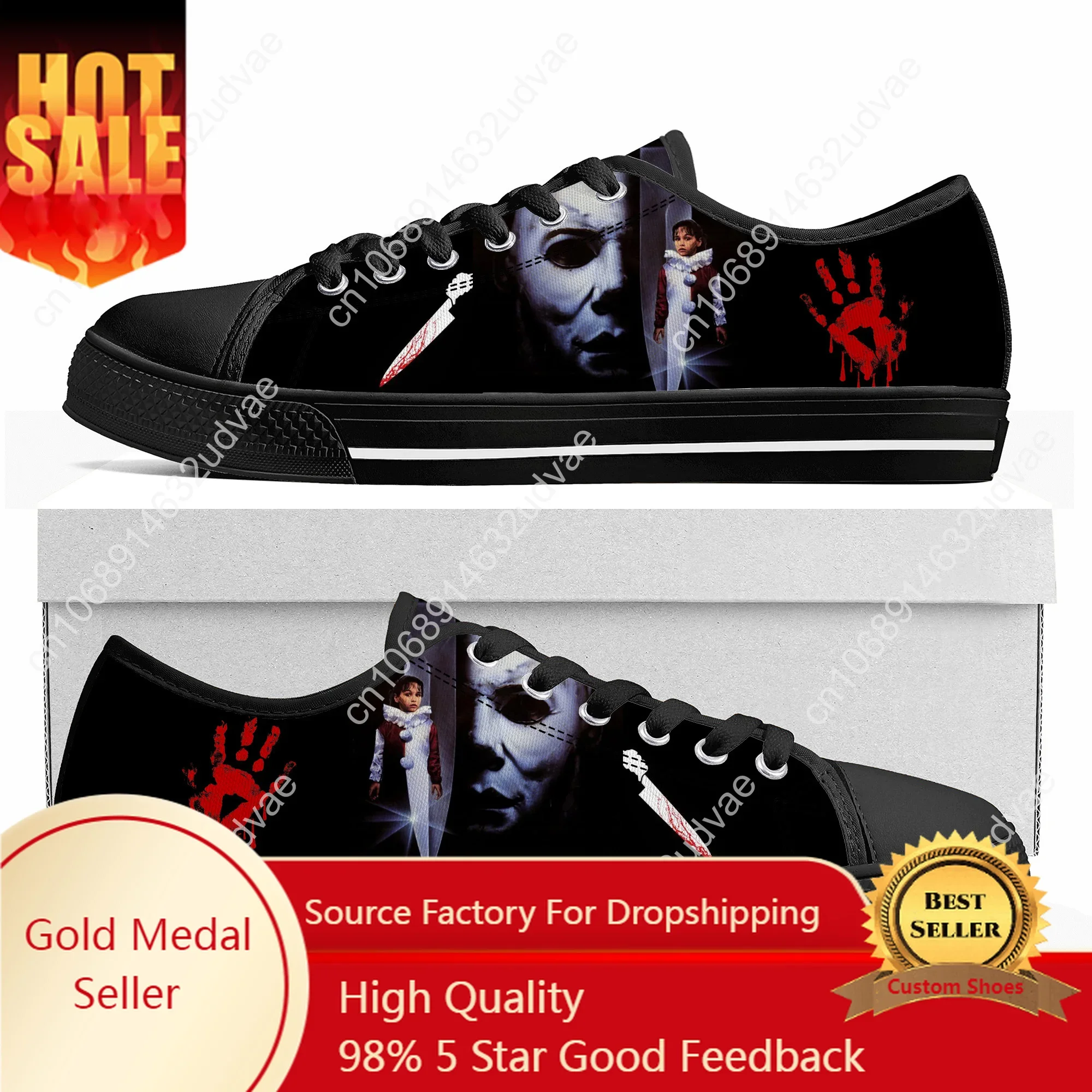 

Michael Myers Low Top Sneakers Horror Halloween Mens Womens Teenager Canvas High Quality Sneaker Casual Couple Shoes Custom Shoe