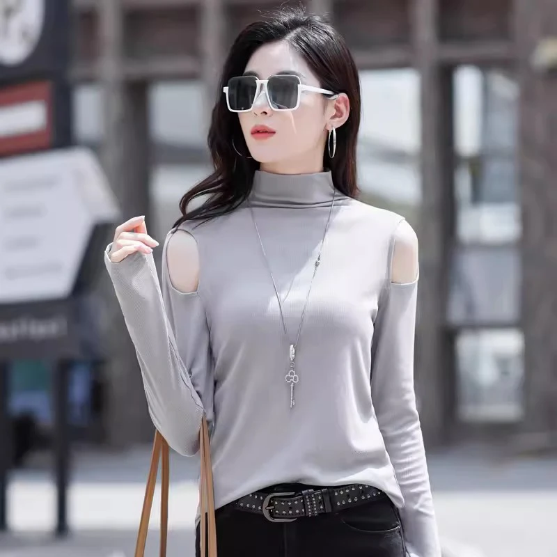 

New Women Sexy T-shirt Autumn Winter Fashion Turtleneck Long Sleeve Slim Bottomming Shirt Simplicity Casual Basics Tees Tops