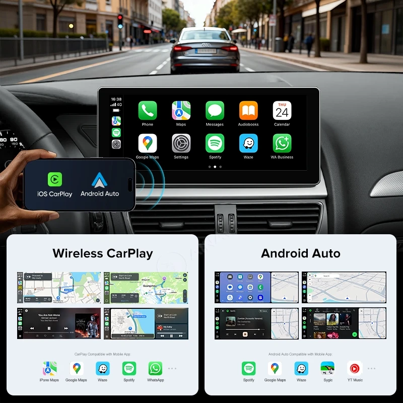 Radio para Auto AINAVI para Audi A4 A5, Carplay Inalámbrico, Android Auto, Bluetooth, 2 Din, Pantalla Táctil HD, Tecnología de Laminación Completa, Pantalla Carplay para Coche, Radio para Auto, 10.25 Pulgadas 3