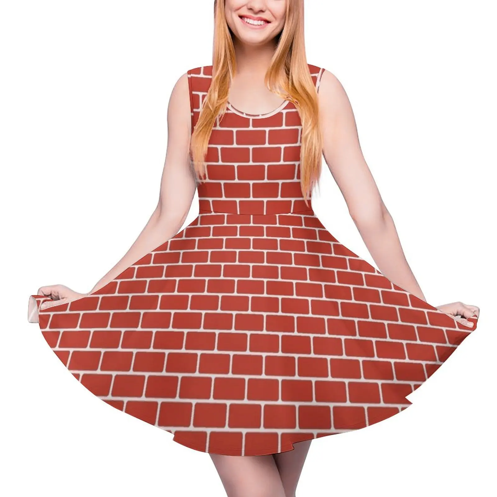 

Brick Wall Pattern With Red Bricks Sleeveless Dress elegant dress sexy short dresses daring