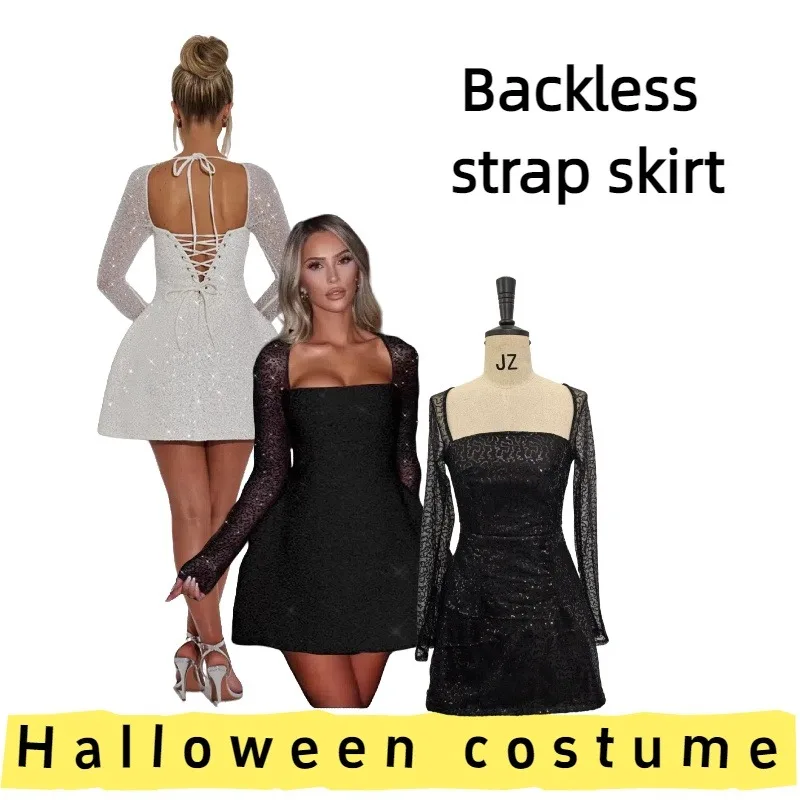 

Women's Long Sleeve Winter Backless Bowknot Tie Dress for Holiday Gatherings Evening Parties Casual Outings Special Occasions