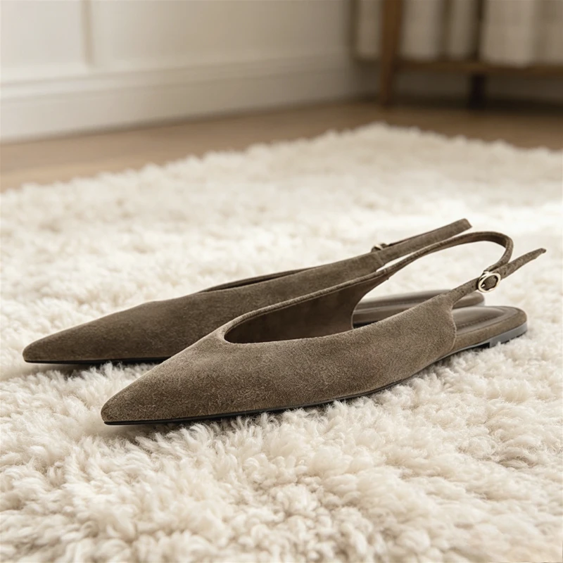 

Elegant Pointed Toe Slingback Flat Sandals Women Summer Luxury Designer Shoes for Ladies Fashion Metal Buckle Detail Cozy Flats