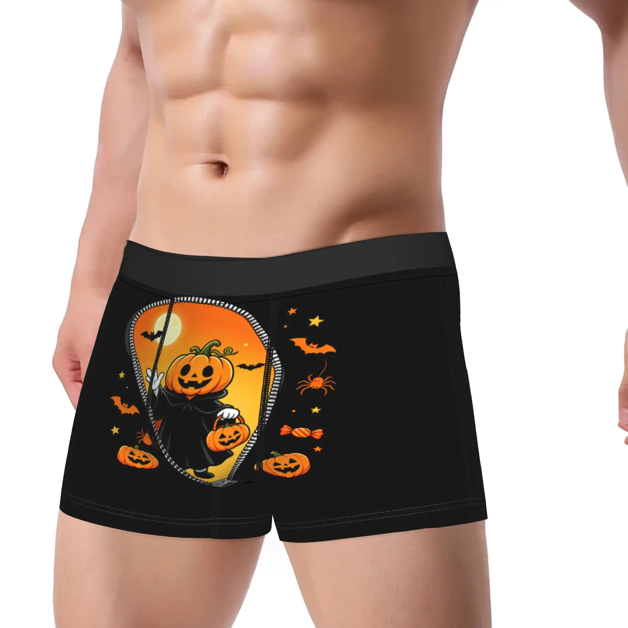 Men Halloween Pumpkin Trick Or Treat Spooky Cute Jack O Lantern Costume Boxer Briefs,Suitable  Underwear Underpants