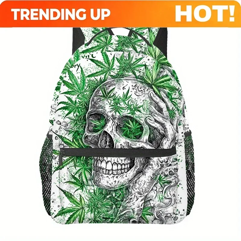 Custom Green Skull (3) Travel Backpack, Shopping, Daily Use, Gym, Hiking, Beach, Outdoor, Laptop Casual Bag, Backpack