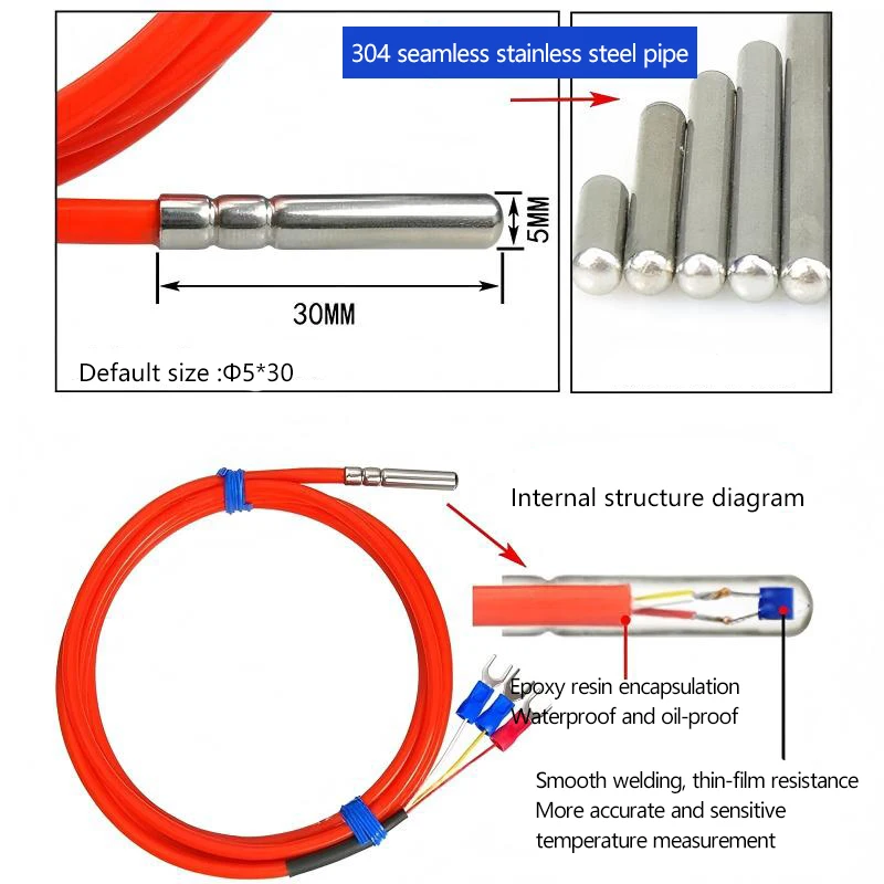 Pt100 temperature sensor, silicone rubber mouth sealed, waterproof and oil-proof temperature measurement probe