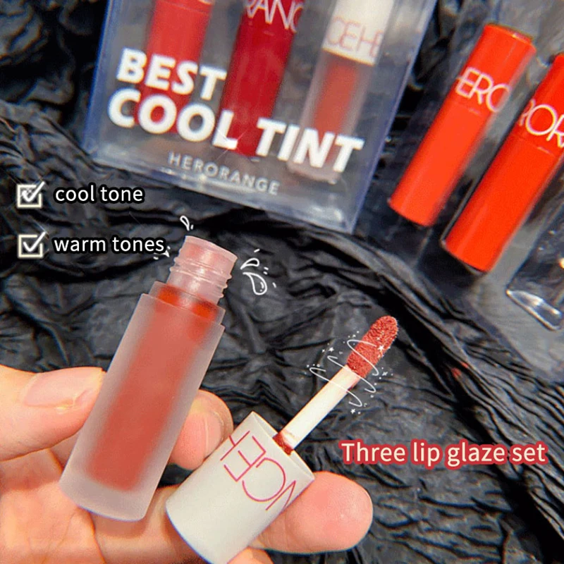 HERORANGE 3 Pz Velluto Opaco Rossetto Liquido di Lunga Durata Lip Gloss Tinta Impermeabile Labbra Sexy Trucco Per Le Donne Lip Smalto Cosmetico