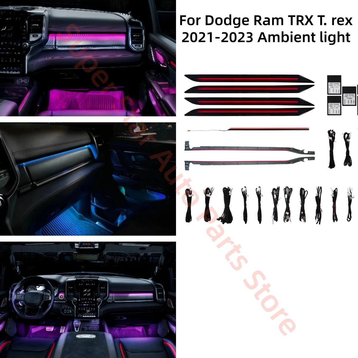 

Окружающее освещение для Dodge Ram 1500 TRX T. rex 2021-2023, обновление внутреннего освещения автомобиля, автомобильные аксессуары, подножки, атмосферная лампа