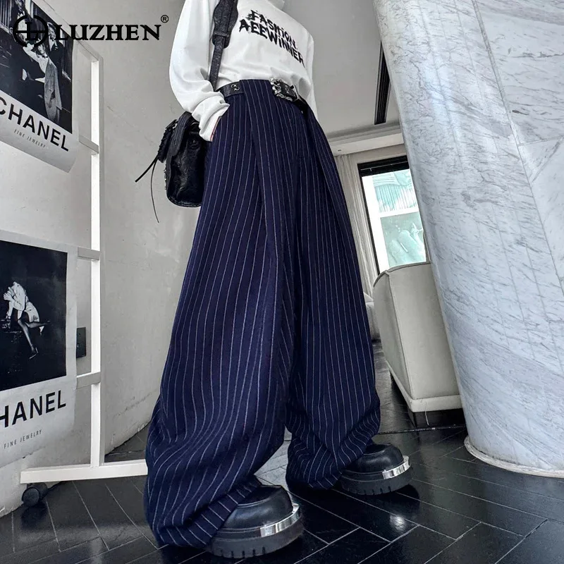 

LUZHEN Fashion Loose Korean Handsome Baggy Casual Pants Men's 2025 New Stripe Printed Wide Leg High Quality Male Trousers JY3445