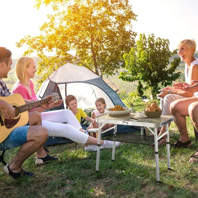 Folding Camping Table, Adjustable Height Small Folding Table Portable Camp Tables (23.6