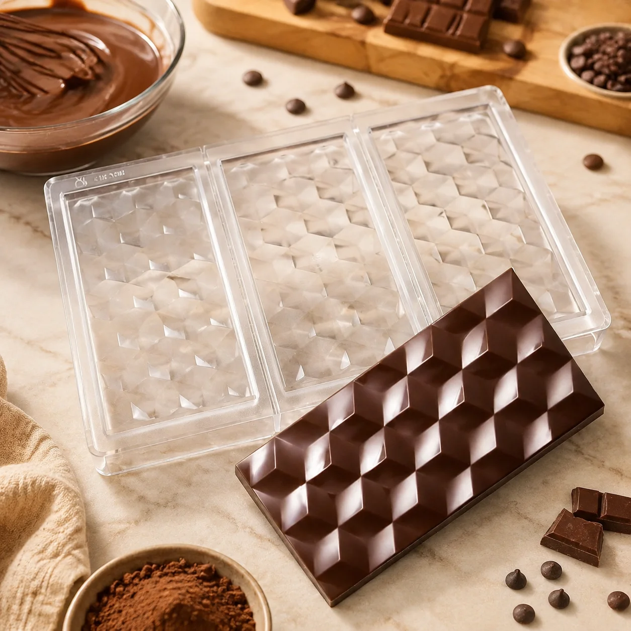 Polycarbonate Chocolate Bar Mold Clear Diamond Texture Chocolate Tablet Mould Easy Release Food Grade Confectionery Tool