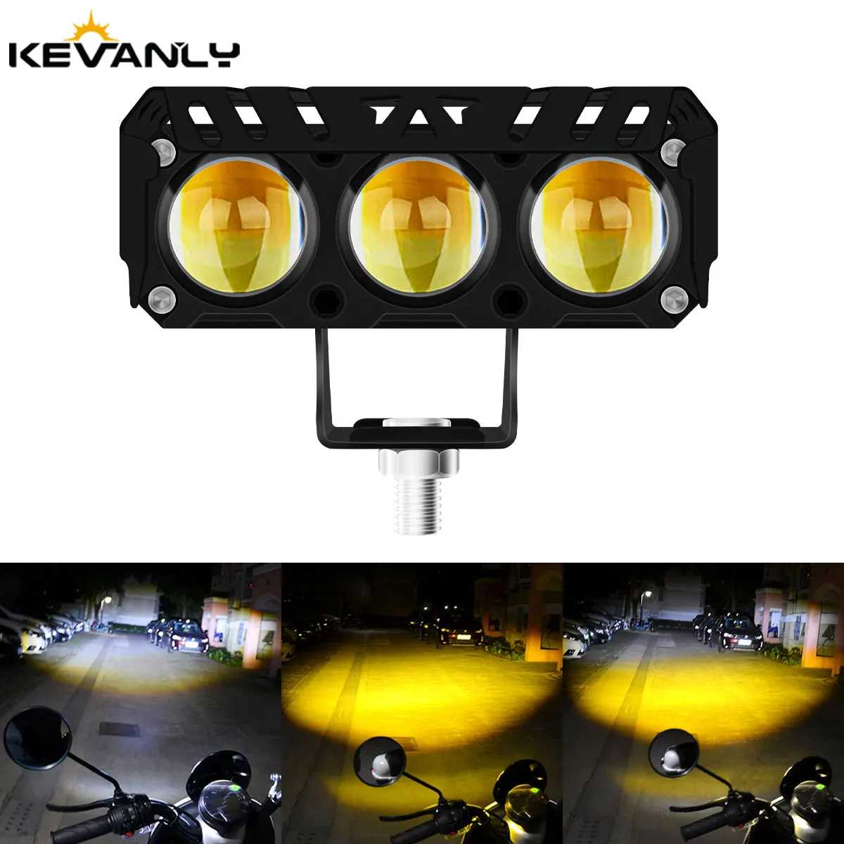 

1PCS Motorcycle 3LENS LED Spotlight Super Bright Dual Color Hi/Low Beam DRL Driving Light Motorcycles Auxiliary Fog Lamp