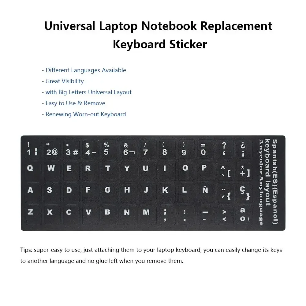 English Russian Arabic French Japanese Keyboard Replacement Stickers White on Black Any PC Computer Laptop