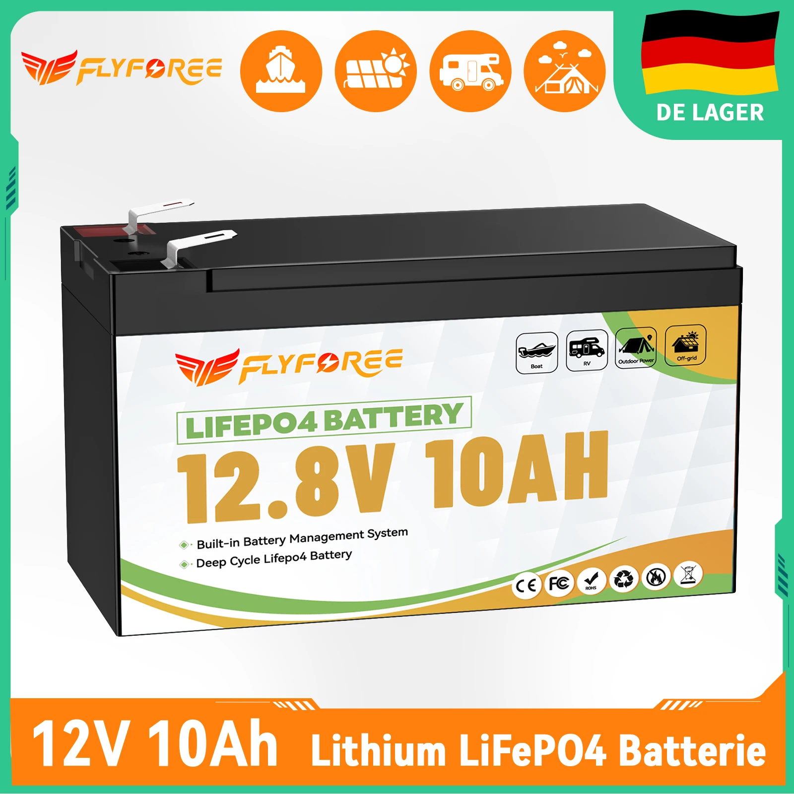 Batterie au Lithium LiFePO4 12V 10AH avec BMS 4000 + Cycles profonds batterie au Lithium Rechargeable pour détecteur de poisson lumière enfants voiture Camping