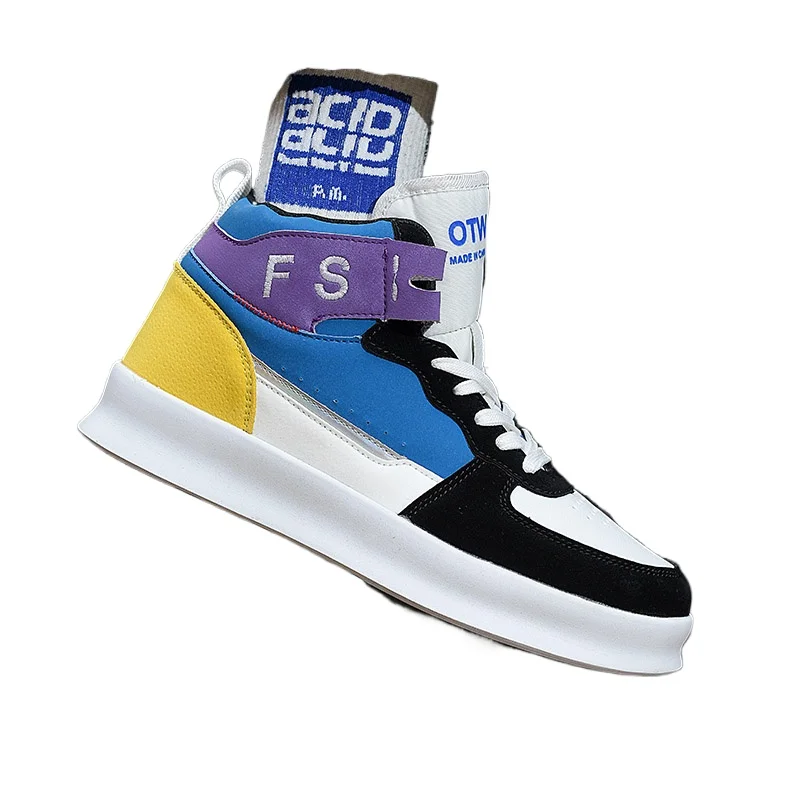 

Spring Summer Fashion Red High-Top Shoes Couple Comfortable Pu Leather Casual Sneakers Man Flat Versatile Hip-Hop Shoes For Men