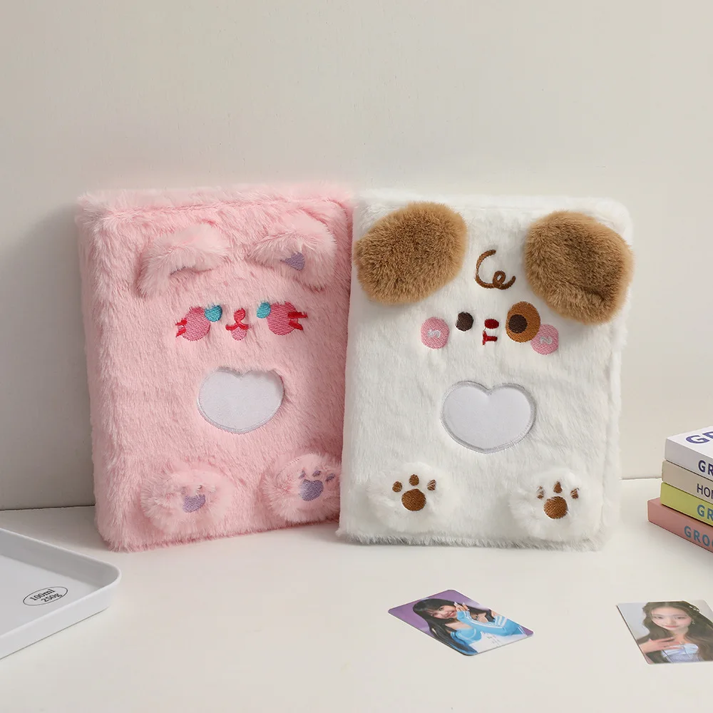 MINKYS Kawaii Fluffy Cat Bear A5 Kpop Photocard Binder Collect Book Idol Photo Card Holder Photocard Album Stationery