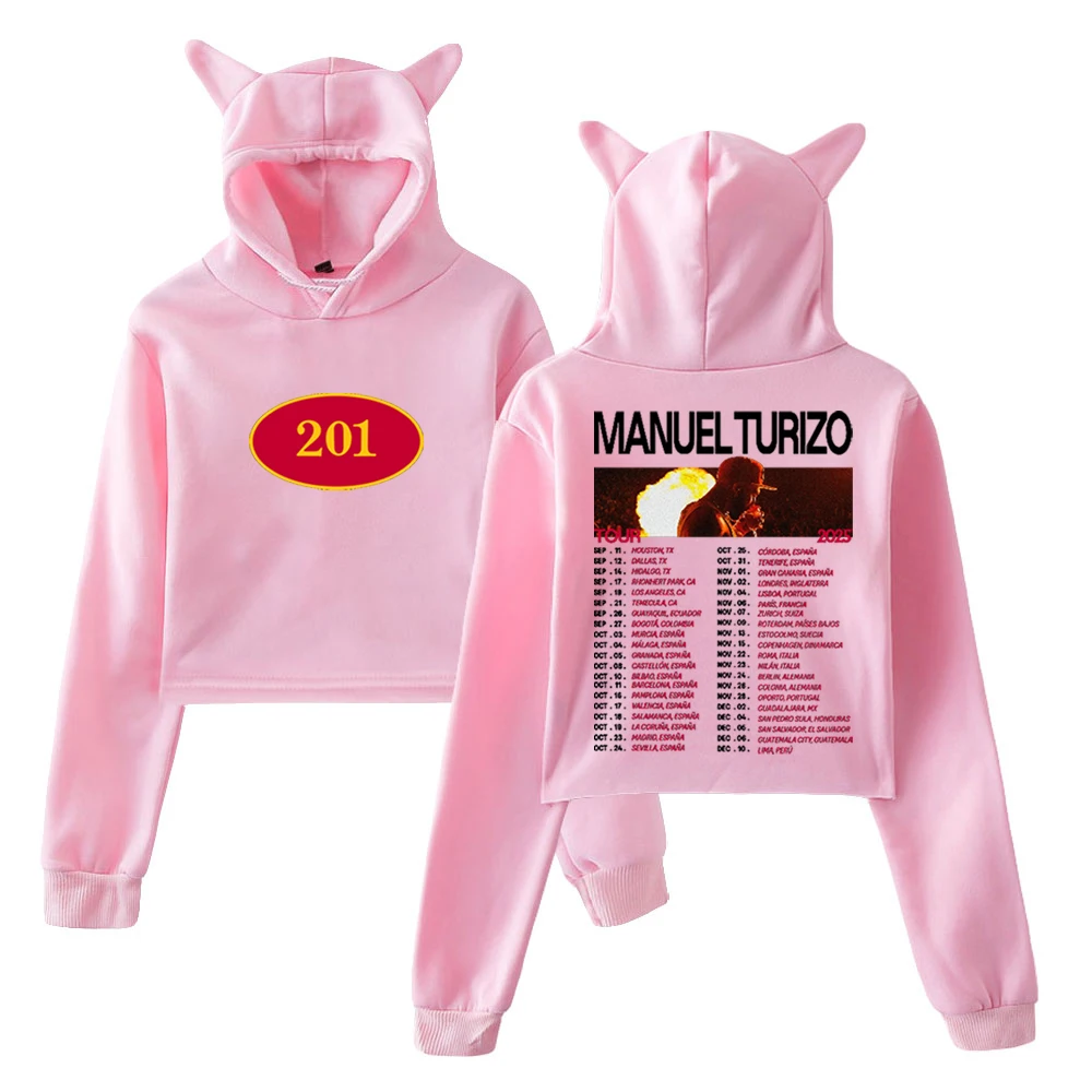 

GF Manuel Turizo 201 World Tour 2025 Толстовка с капюшоном Женская толстовка с кошачьими ушками и капюшоном Укороченный топ с длинными рукавами Женская одежда