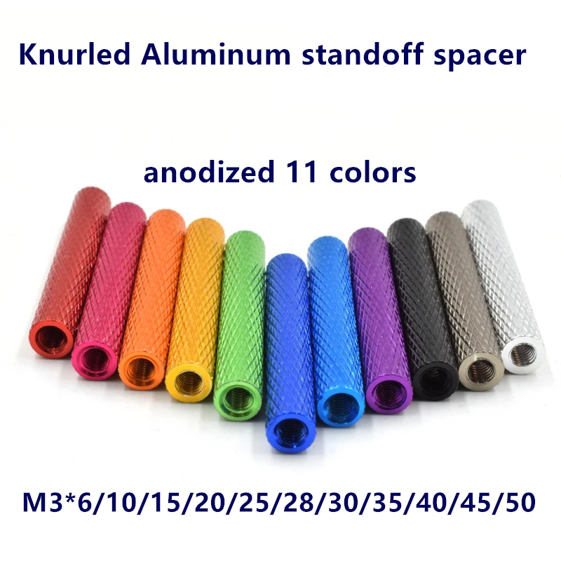 10pcs M3 Colourful Knurled Aluminum Standoff Spacer Column Aluminum Rods M3x6/8/10/12/15/20/25/28/30/35/37/40/45/50