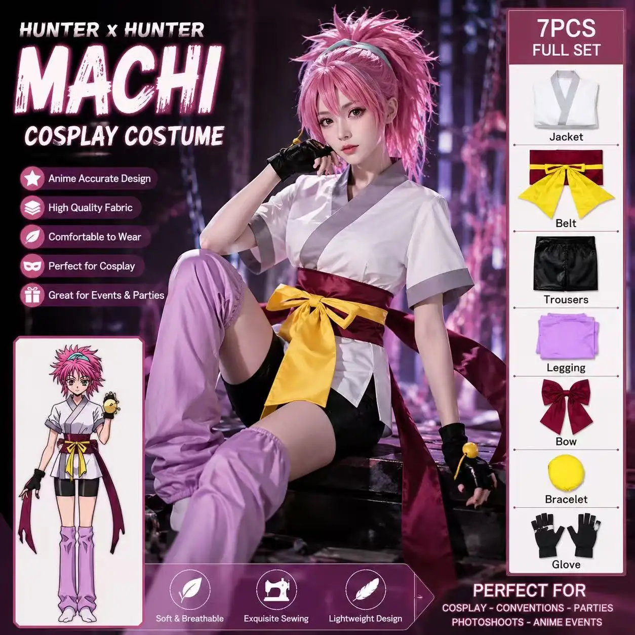 

Hunter X Hunter Machi Cosplay Costume Halloween Carnival Costumes for Women Anime Comic Con cos Role Play Cosplay Outfits Dress