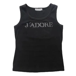 Vintage Punk Rhinestone Letter Gothic Streetwear Short Sleeve T Shirts Y2k Style Tank Top Y2k Style Women Vests Summer Tops