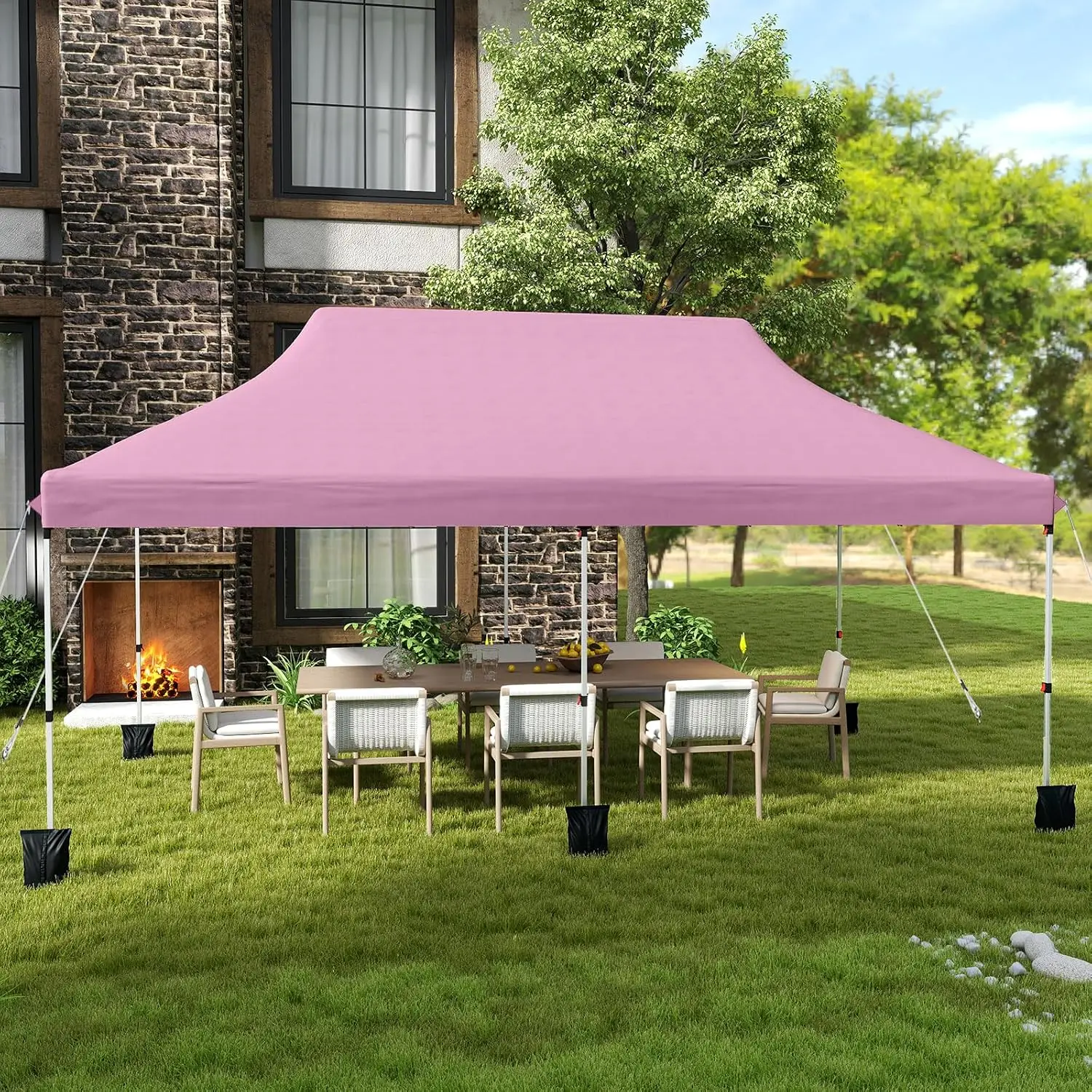 10x20 FT Pink Pop Up Canopy Tent,UPF 50+ Sun Protection,Instant Setup Portable Shelter with Sandbags, Stakes,Ropes and Carry Bag
