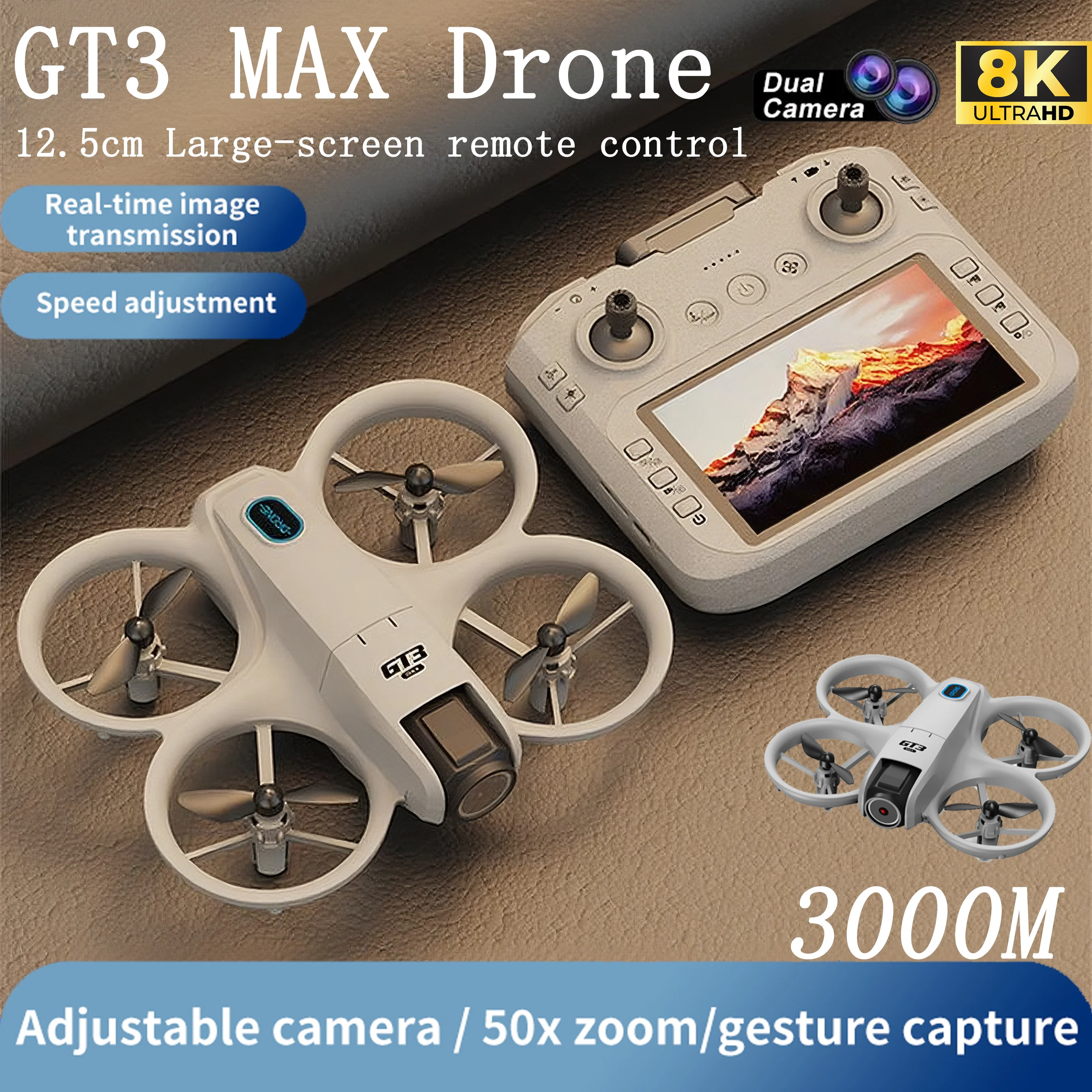

New GT3 MAX Mini Drone 5G 8K Professional HD Aerial Photography Screen Remote Control Aircraft Optical Flow Quadcopter