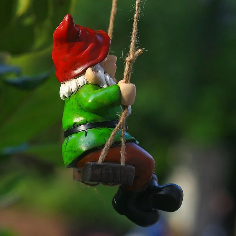 

1PCS Resin Swing Gnome Garden Statue Cute Dwarfs Outdoor Indoor Decorative Pendant Hanging Tree Ornament