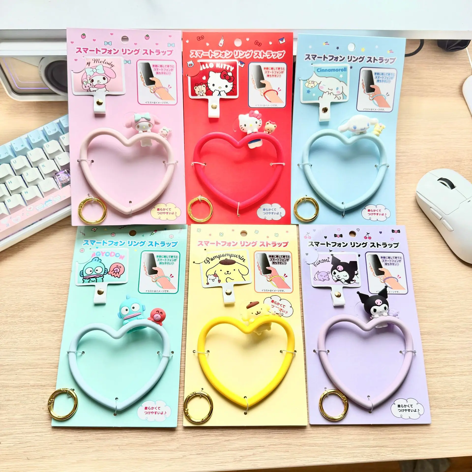 かわいいサンリオアニメクロミ漫画ハローキティマイメロディキュートな大きな頭の人形型シリコン製スマホリングストラップ醜い魚レディース