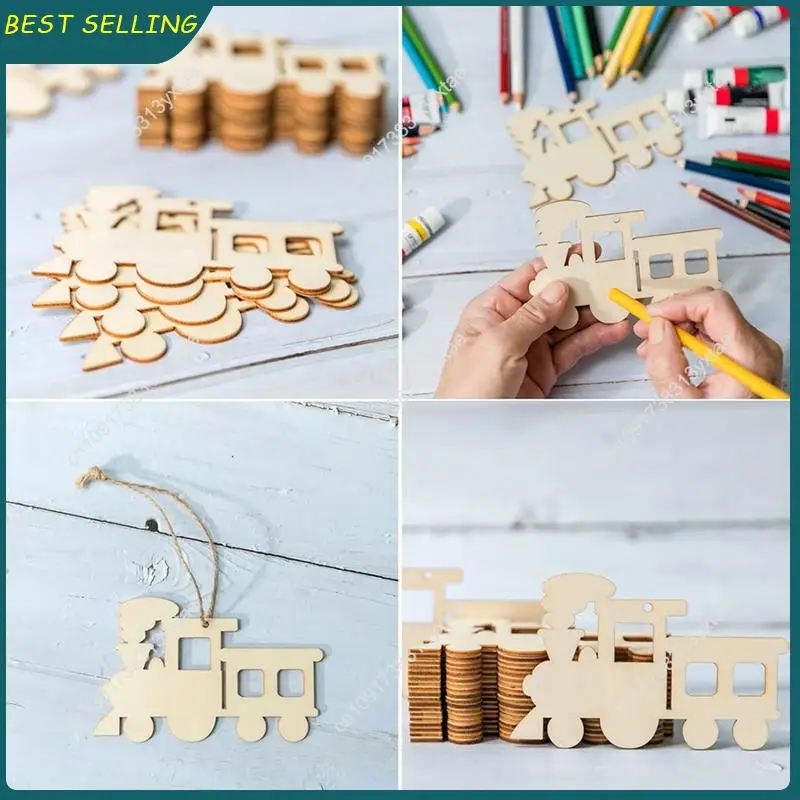 

N09R-100 шт. незавершенные деревянные украшения с поездом в форме поезда, пустые ломтики дерева для поделок своими руками, украшения для рождественской вечеринки и праздника