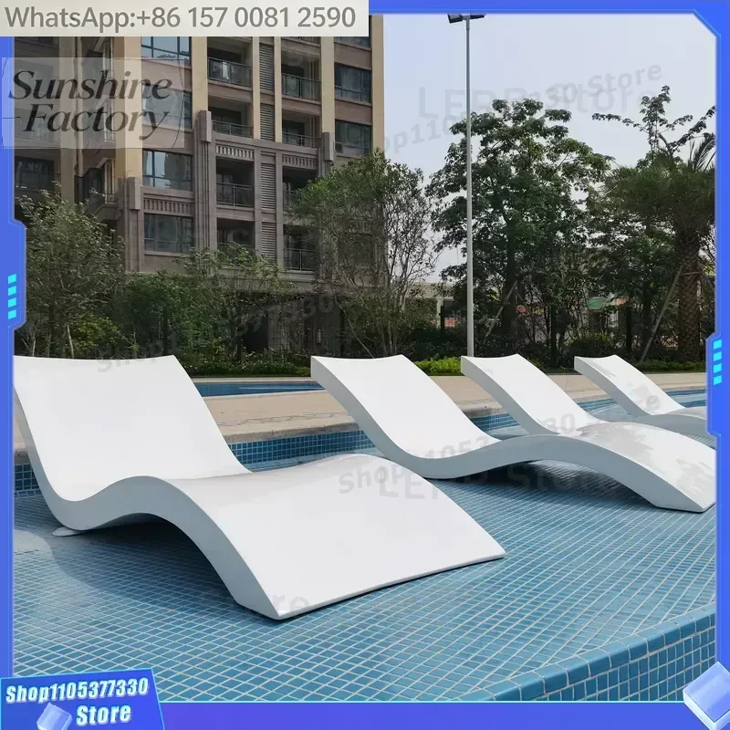 Modern Large Fiberglass in Pool Sun Lounger Chair Weatherproof Curved Beach Lounge for Hotel Swimming Pool Decor
