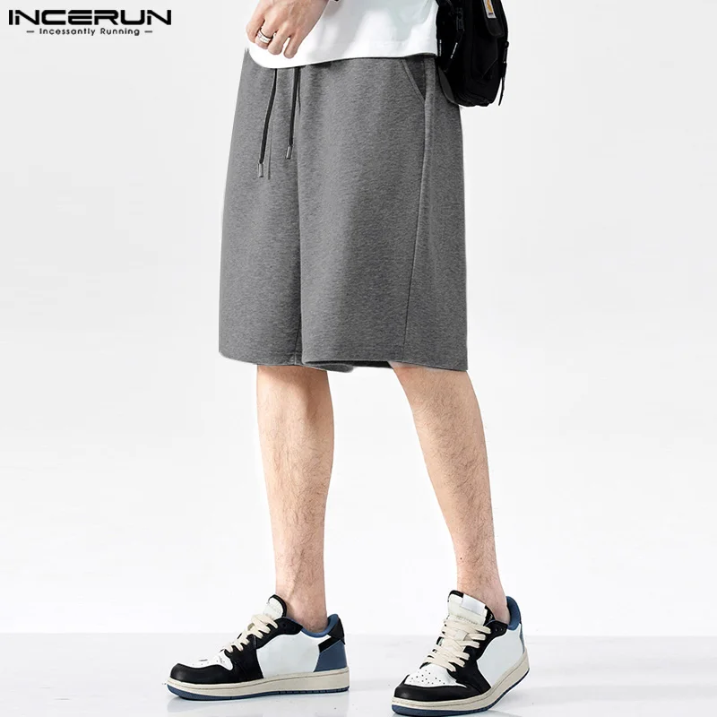 INCERUN-Shorts estilo americano para homens, tubo reto, elástico na cintura, design casual, elegante e tudo combina, £, 2024