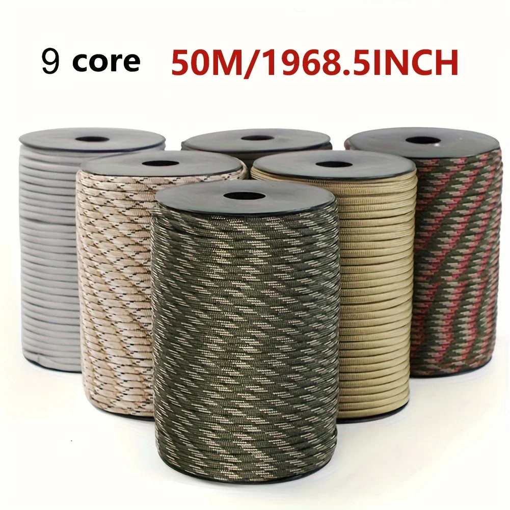 

50m Durable 9-Core Nylon Rope - for Camping,Emergency Survival,Tent Canopy & Outdoor Adventures Clothslie Hiking Fishing