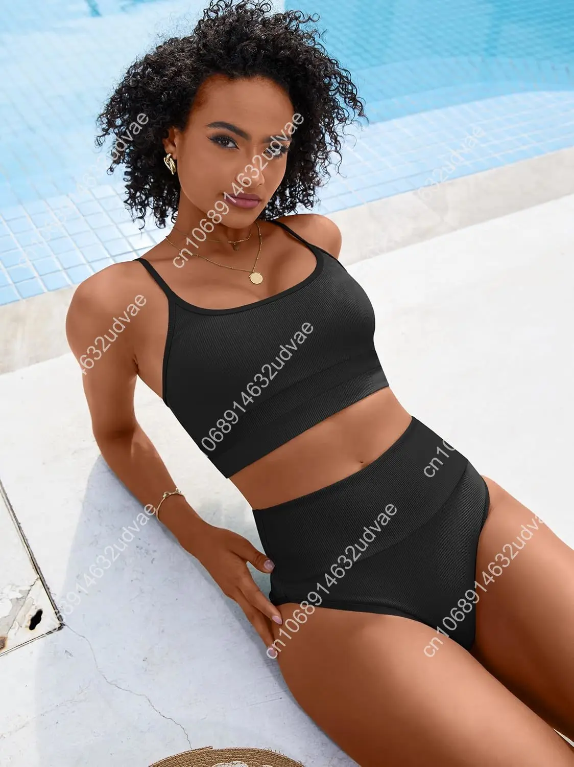 Bikini Sets for Women 2 Piece High Waisted Tummy Control Color Block Summer Beach Swimsuit Ribbed Swim Bathing Suit