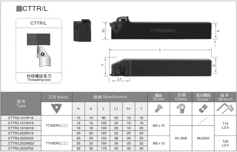 BEYOND Soporte de herramientas de torneado externo, insertos de carburo CNC TT32ER, CTTR1616H16 CTTR2020K22 CTTR2525M22