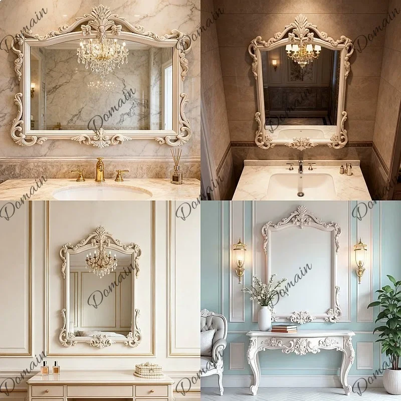 81 N Classic European Luxury Wall Mounted Bathroom Vanity Mirror Antique White French Vintage Decor