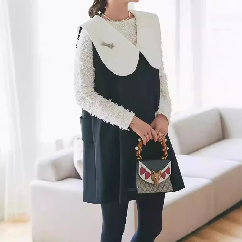

Gagarich 2025 Spring Clothing Japanese Detachable Doll Collar Contrast Splicing Sleeveless Tank Top Dress Over Short Skirt