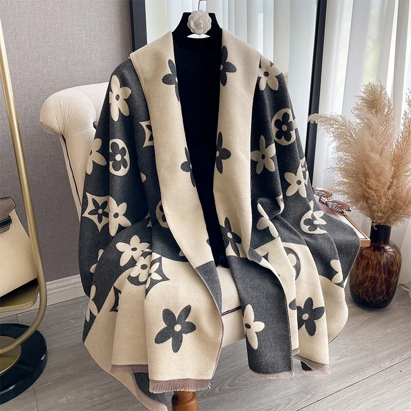 2025 Elegant Jacquard Design Scarf Imitation Cashmere Soft Warm Fringe Shawl Autumn Winter Coldproof Windproof Blanket Scarves